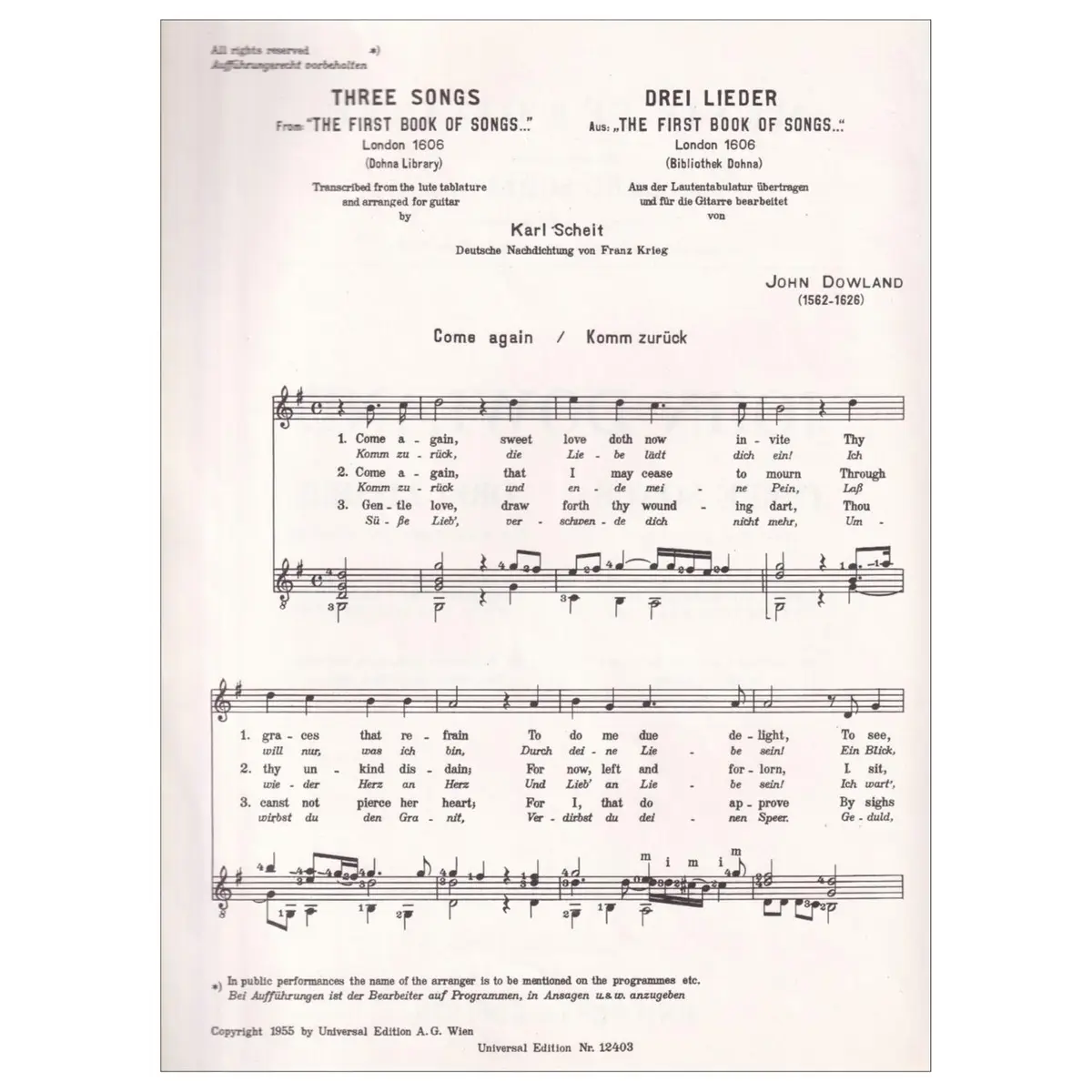 Three Songs For Voice And Guitar