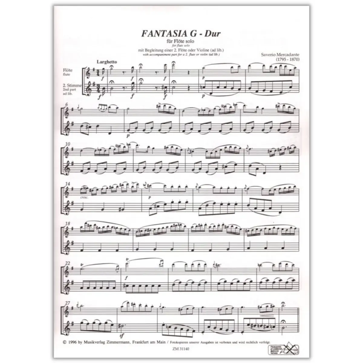 Fantasia In G Major For Flute Solo