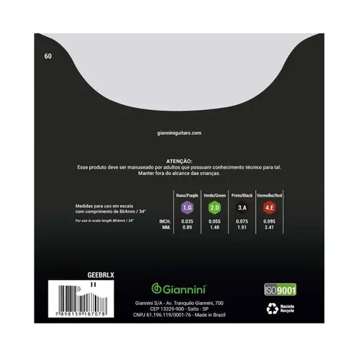 Encordoamento para baixo elétrico 4 cordas 0.35 extra leve Giannini GEEBRLX