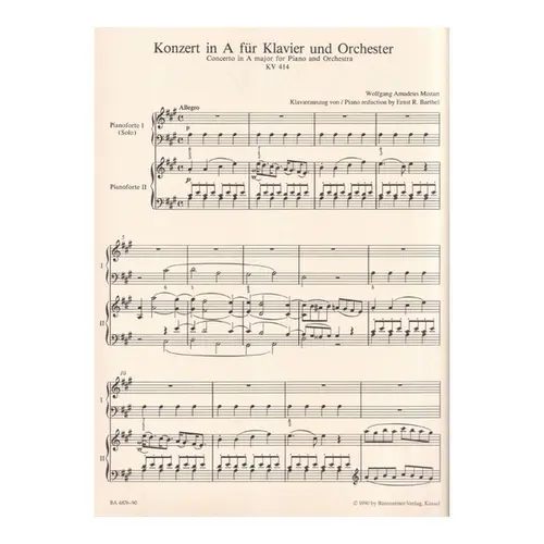 Concerto in A major n.12 for piano and orchestra KV 414 - piano reduction