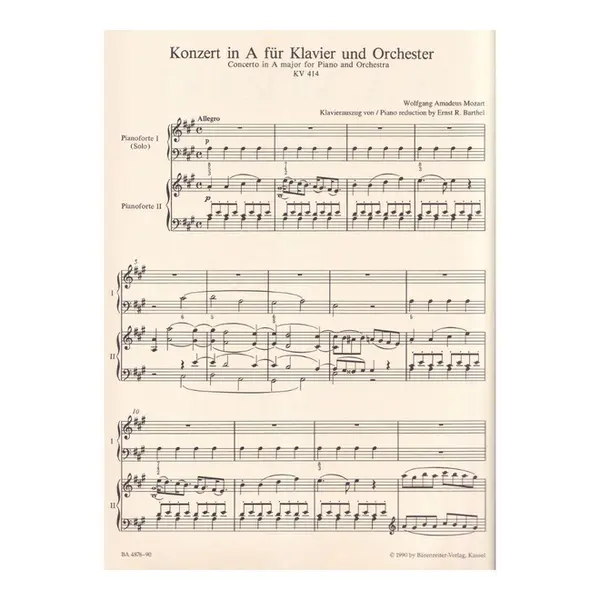 Concerto in A major n.12 for piano and orchestra KV 414 - piano reduction