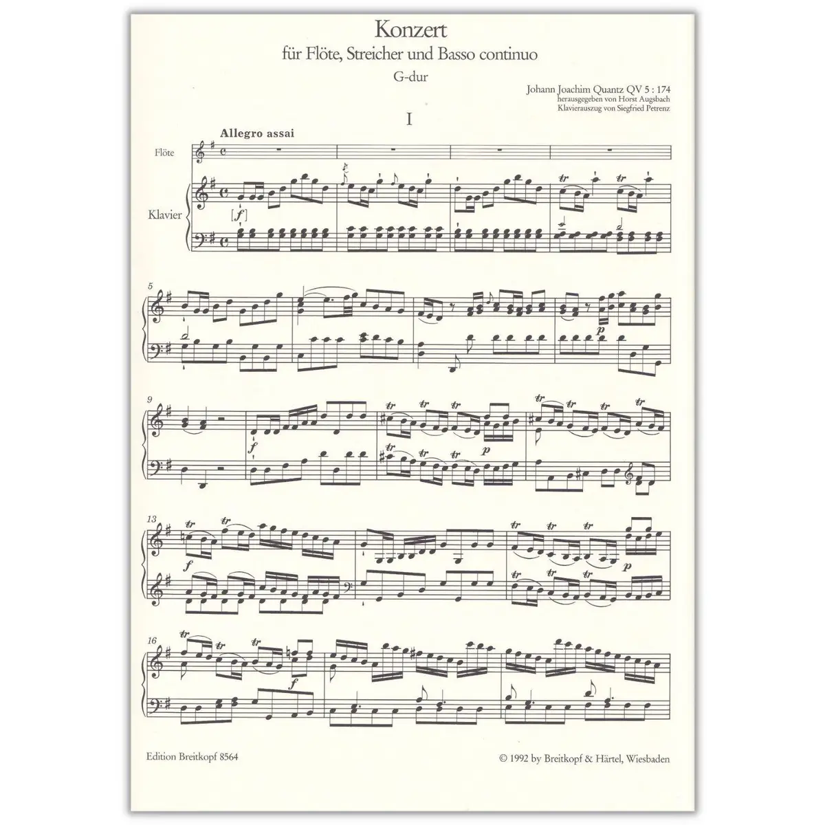 Flute Concerto in G major QV 5:174 for flute and piano
