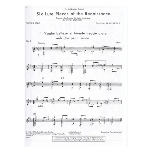 Six Lute Pieces Of The Renaissance