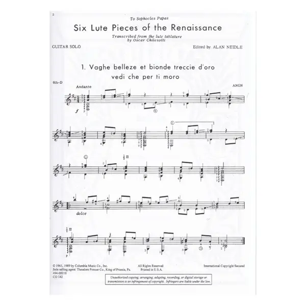 Six Lute Pieces Of The Renaissance