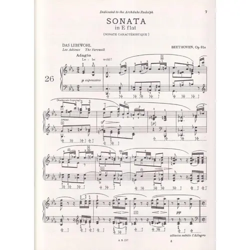 Sonata E Flat Maior - Op.81 A - Les Adieux