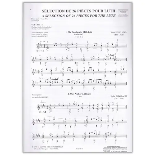 Sélection De 26 Pieces Pour Luth Vol.1 - 10 Pieces Faciles À Assez Faciles