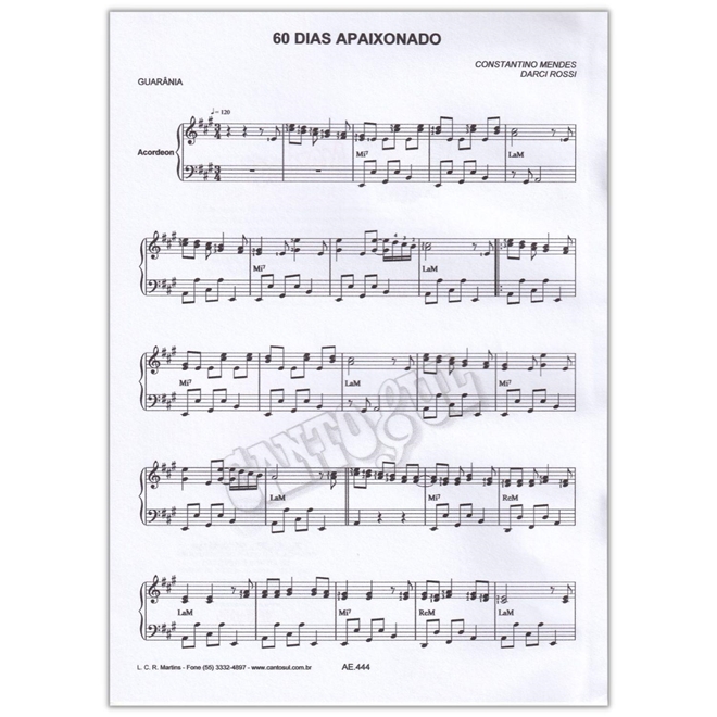 0 Dias Apaixonado para acordeon - 60 Dias Apaixonado - Cantosul