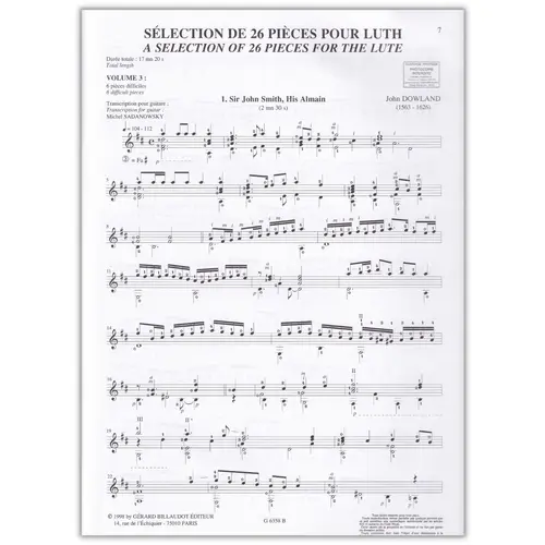 Sélection De 26 Pieces Pour Luth Vol.3 - 6 Pieces Difficiles