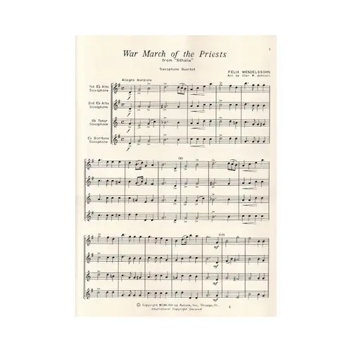 War March Of The Priests (From ``Athalie``) -Saxophone Ensembles