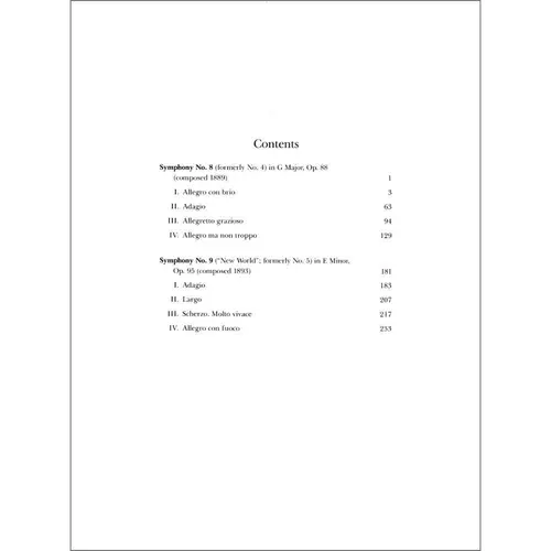 Symphonies N. 8 And 9 (New World) In Full Score