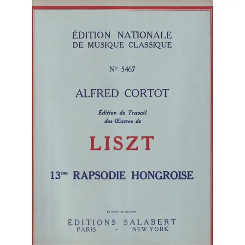13 Eme Rapsodie Hongroise para piano (Rev.Cortot)