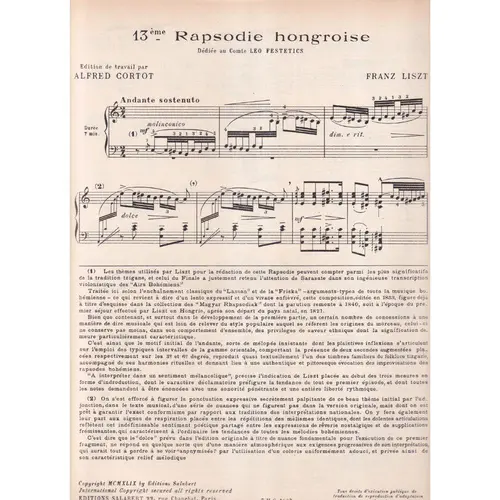 13 Eme Rapsodie Hongroise para piano (Rev.Cortot)