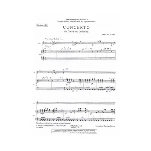 Concerto For Guitar And Orchestra - Solo Part And Piano Reduction
