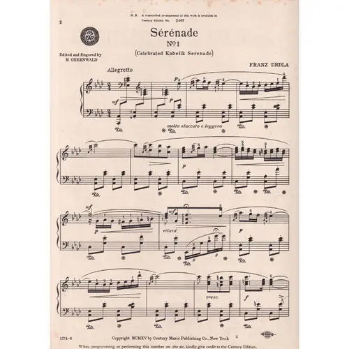 Serenade N.1 para piano (Edição Antiga)