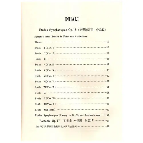 Etudes Symphoniques - Op. 13 / Fantasie - Op. 17