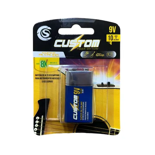 Bateria 9V Custom Power 6LR61 super alcalina - cor preta