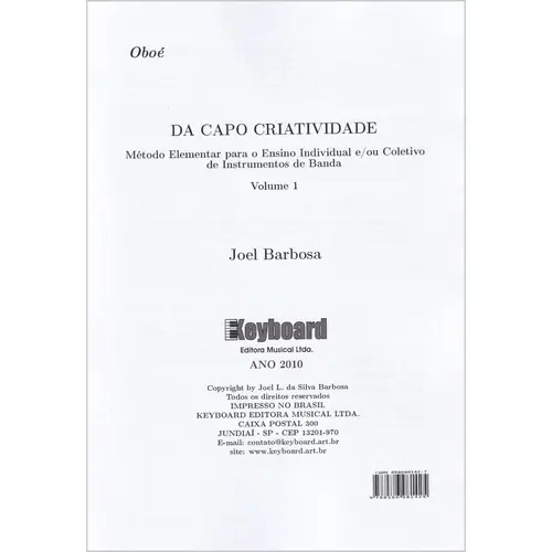 Da Capo Criatividade - Oboé - Vol 1