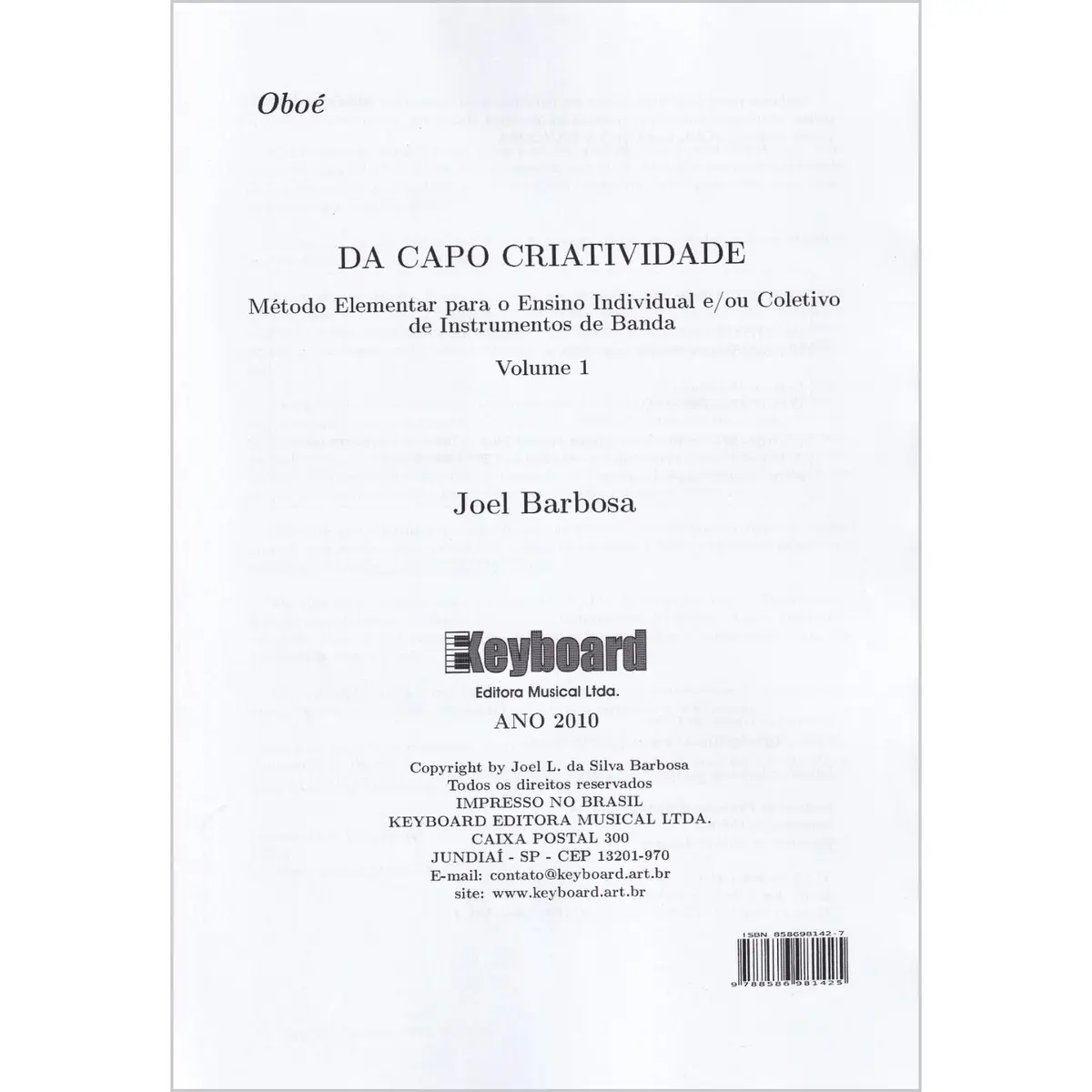 Da Capo Criatividade - Oboé - Vol 1