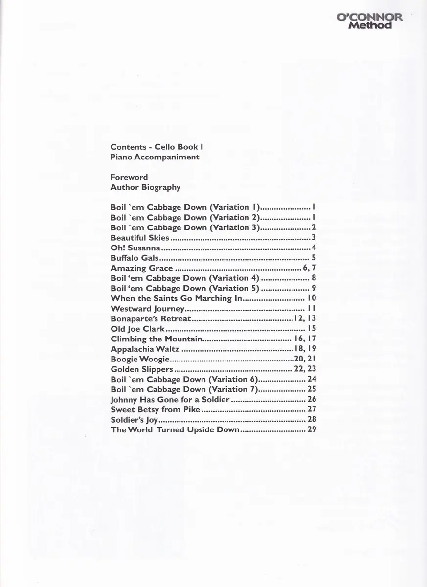 O' Connor Method - Piano Accompaniment Cello Book I