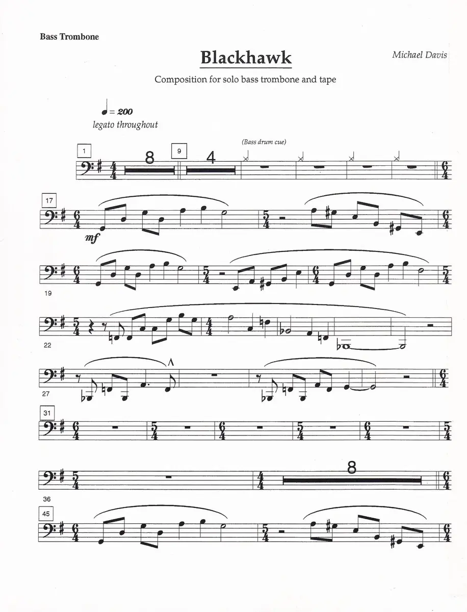 Blackhawk For Solo Bass Trombone And Tape