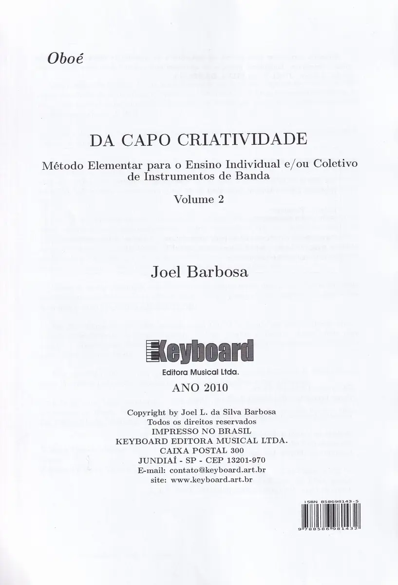 Da Capo Criatividade - Oboé - Vol 2