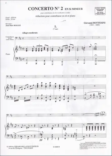 Concerto n.2 en si mineur - reduction pour contrebasse en ré et piano