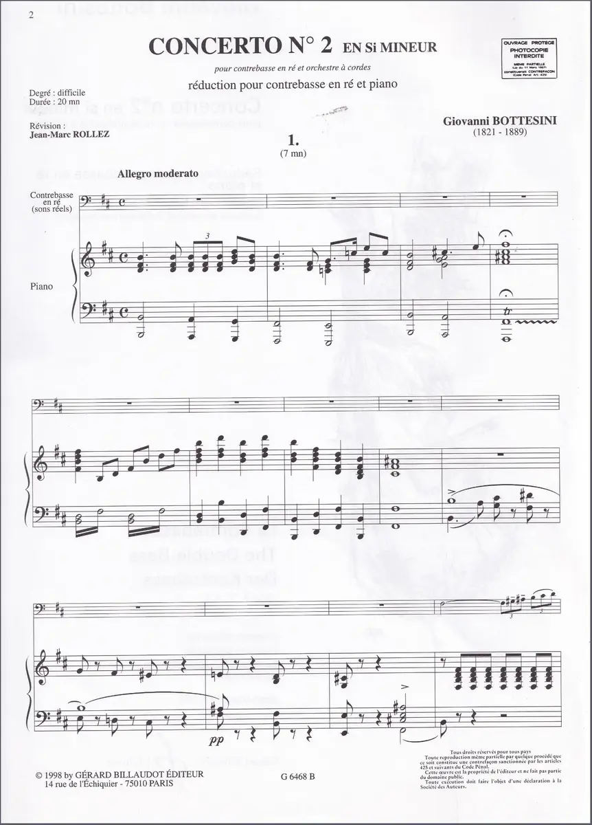 Concerto n.2 en si mineur - reduction pour contrebasse en ré et piano