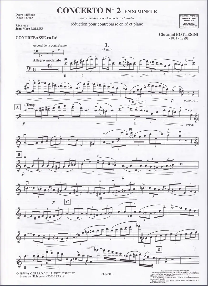 Concerto n.2 en si mineur - reduction pour contrebasse en ré et piano