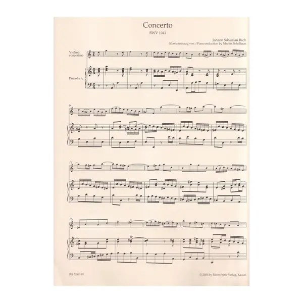 Concerto in A minor for violin, strings and basso continuo BWV 1041 - piano reduction