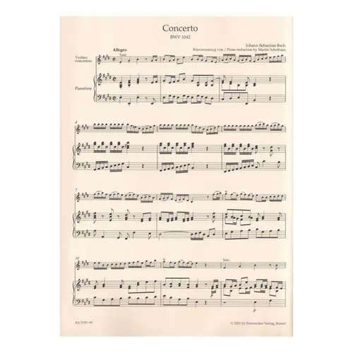 Concerto in E major for violin, strings and basso continuo - BWV 1042 - piano reduction