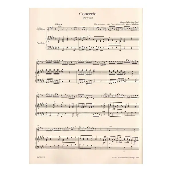Concerto in E major for violin, strings and basso continuo - BWV 1042 - piano reduction