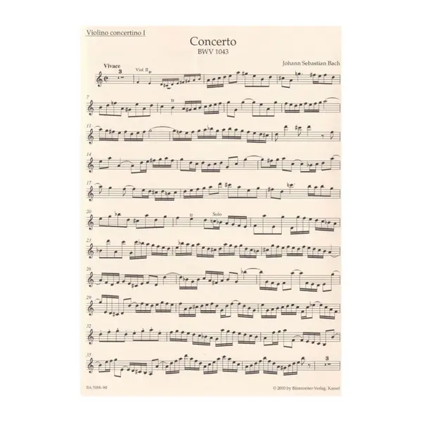 Concerto in D minor for two violins, strings and basso Continuo - BWV 1043  - Piano Reduction - Urtext