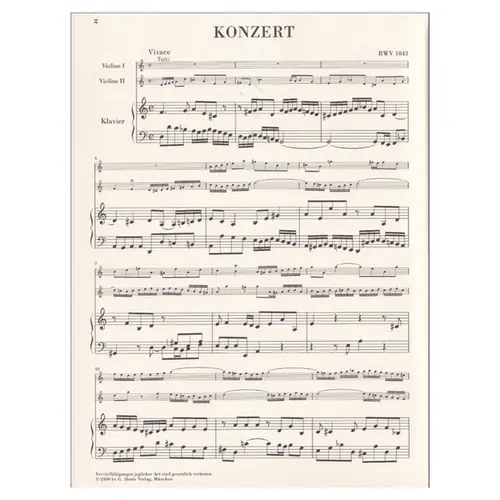 Konzert Fur Zwei Violinen - D Moll  Bwv 1043