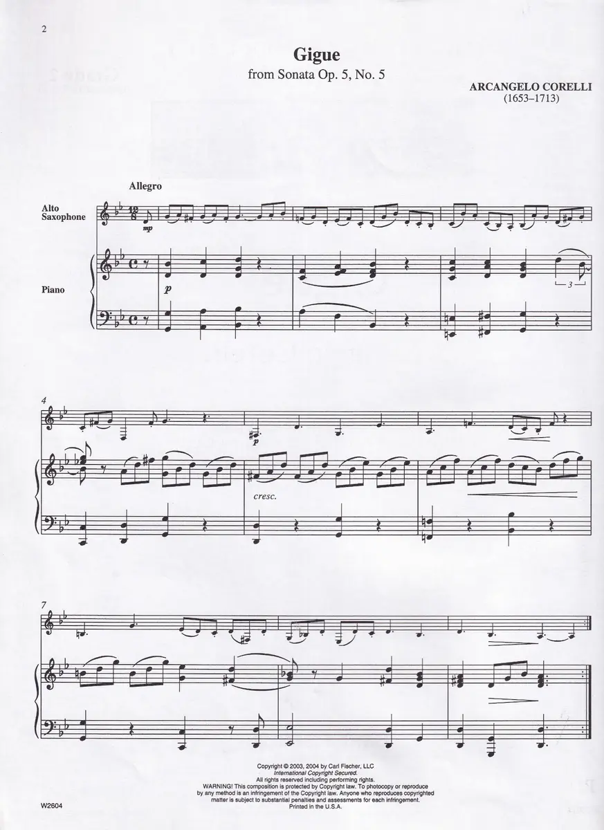 Gigue From Sonata Op.5 N.5 - Sax Alto