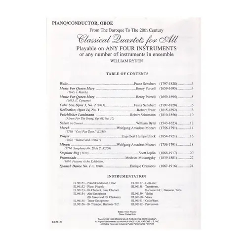 Classical Quartets For All - Oboe-2 - Exemplar Antigo