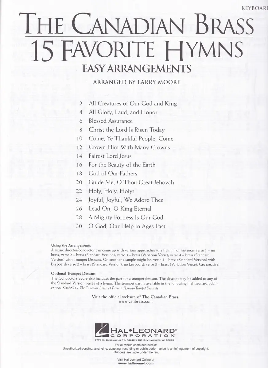 The Canadian Brass - 15 Favorite Hymns - Keyboard Accompaniment