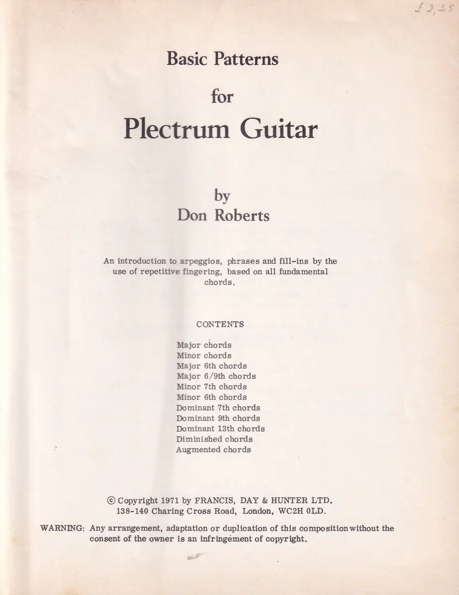 Basic Patterns For Plectrum Guitar