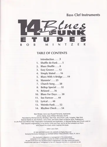 14 Blues & Funk etudes for Bass Clef Instruments - Exemplar Antigo