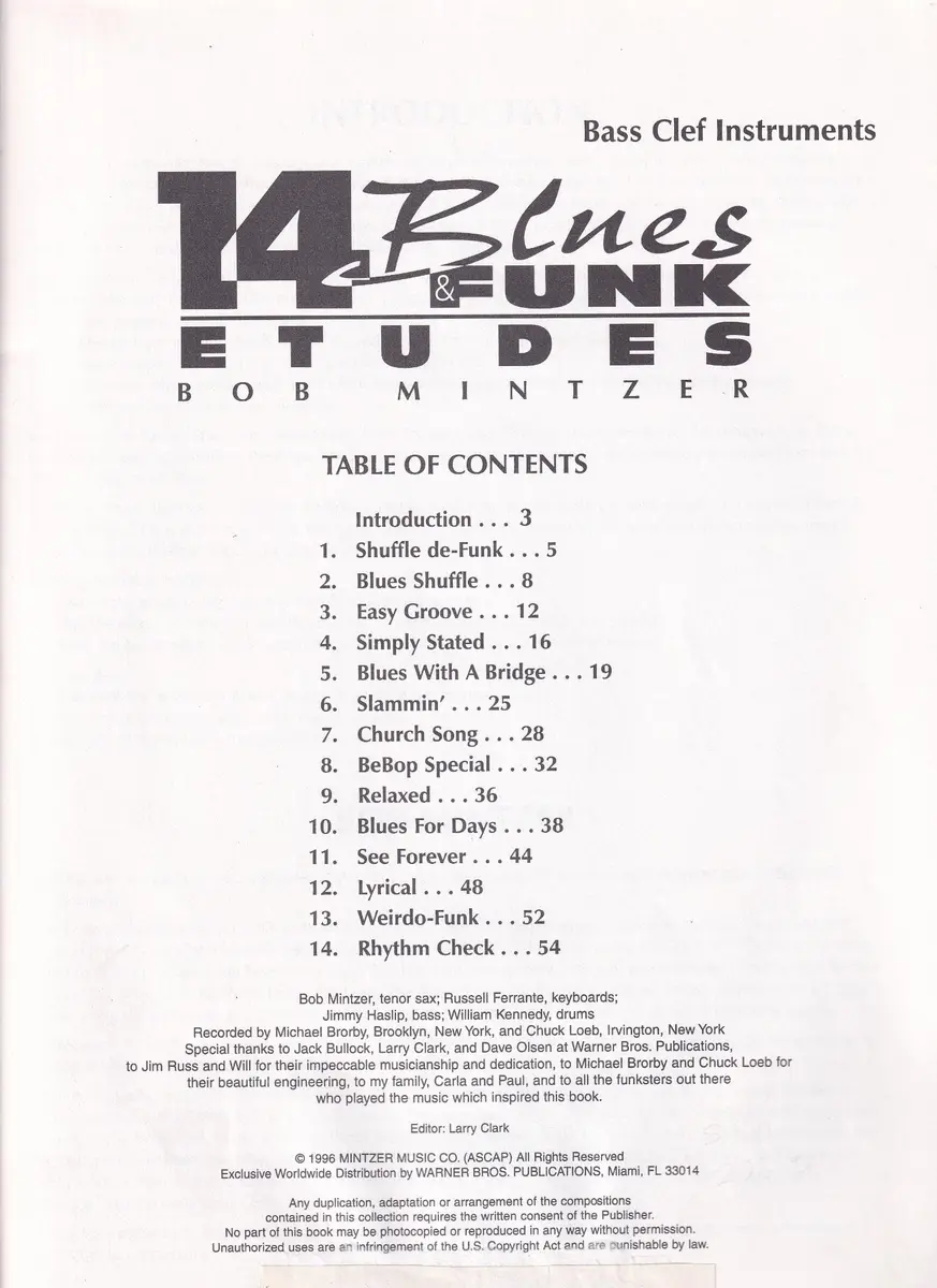 14 Blues & Funk etudes for Bass Clef Instruments - Exemplar Antigo