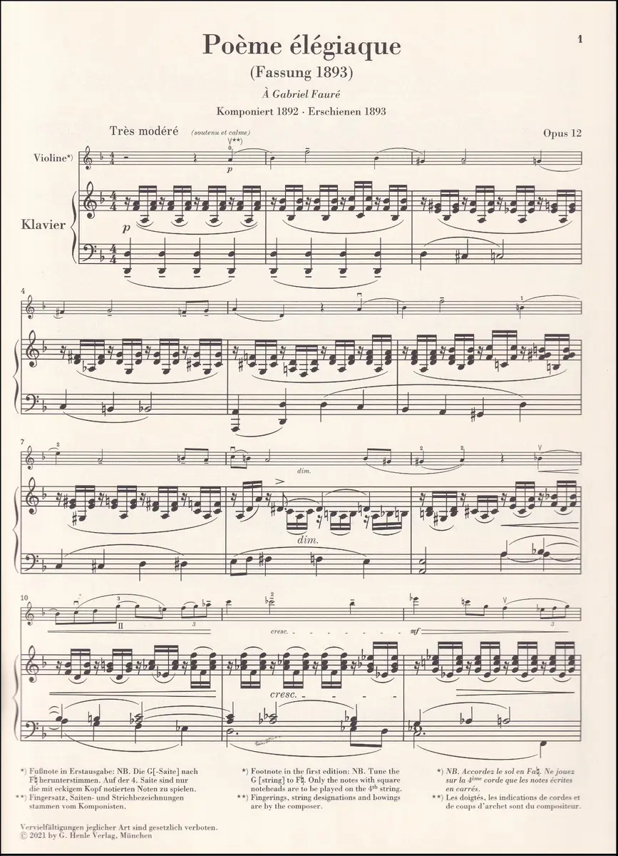 Poème élégiaque op. 12 and other Works