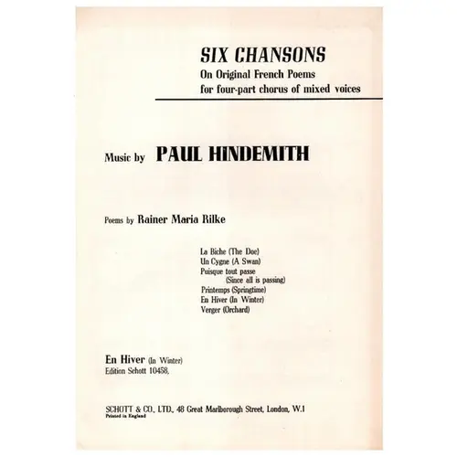 En Hiver - Six Chanson