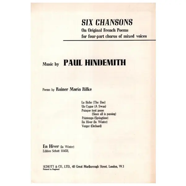 En Hiver - Six Chanson