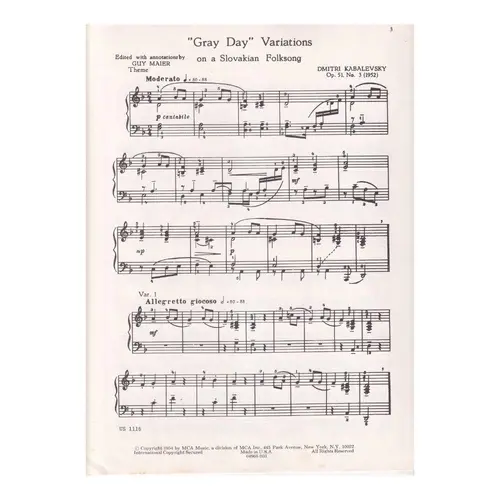Gray day variations on a slovakian folksong