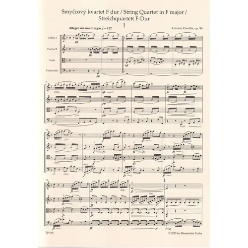 String Quartet no. 12 in F major op. 96 "American Quartet"- study score