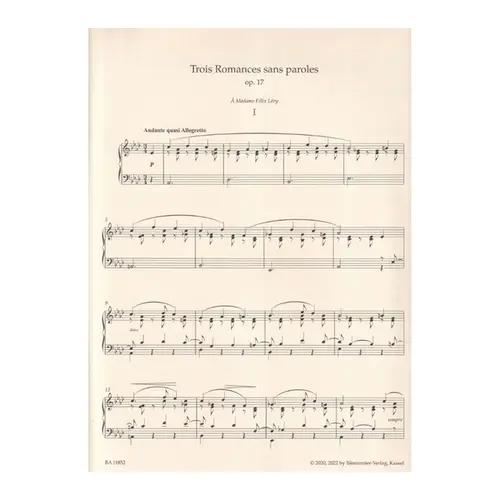 Trois Romances sans paroles for piano Op.17