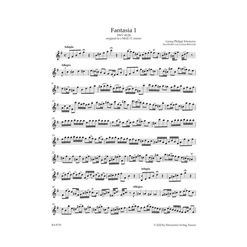 Twelve Fantasias for Viola da Gamba without Bass TWV 40:26–37 arranged for flute solo