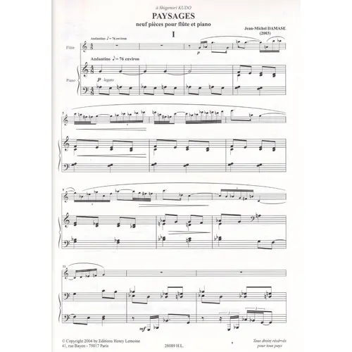 Paysages - 9 Pieces Pour Flute Et Piano