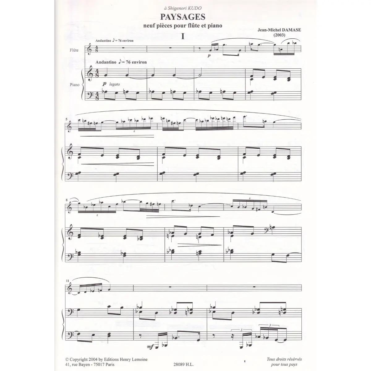 Paysages - 9 Pieces Pour Flute Et Piano