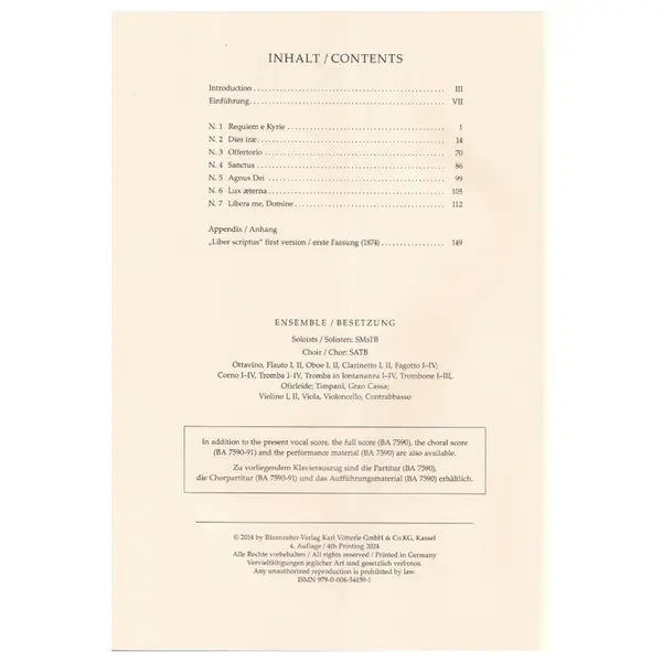 Messa de Requiem - vocal score