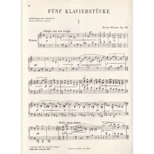 Funf Klavierstucke - Op.39